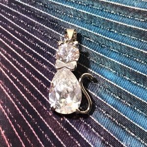 .925 sterling Kitty pendant, cz’s clear and bright
